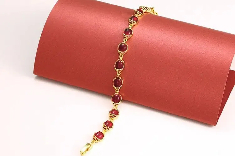 ( 18 cm   3 cm ) Blood-Red / Green Water Stone Bracelet For Women Original Designs Fashion Jewelry 24 k Pure Gold Color