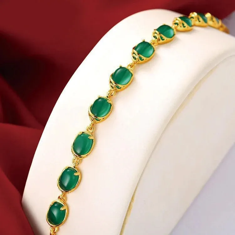 ( 18 cm   3 cm ) Blood-Red / Green Water Stone Bracelet For Women Original Designs Fashion Jewelry 24 k Pure Gold Color