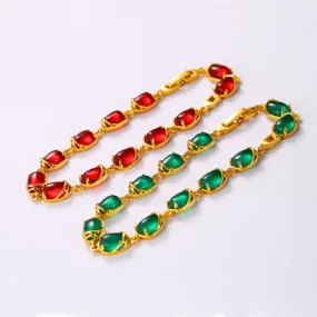 ( 18 cm   3 cm ) Blood-Red / Green Water Stone Bracelet For Women Original Designs Fashion Jewelry 24 k Pure Gold Color