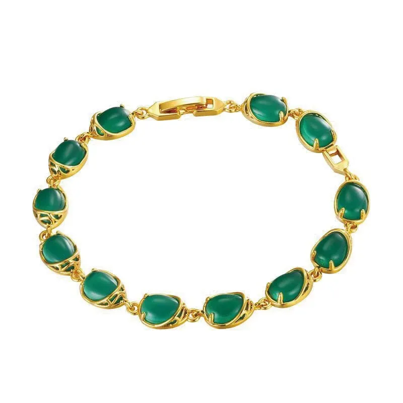 ( 18 cm   3 cm ) Blood-Red / Green Water Stone Bracelet For Women Original Designs Fashion Jewelry 24 k Pure Gold Color