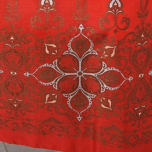 1970s Bright Red Alfred Shaheen Maxi Dress with Bell Sleeves