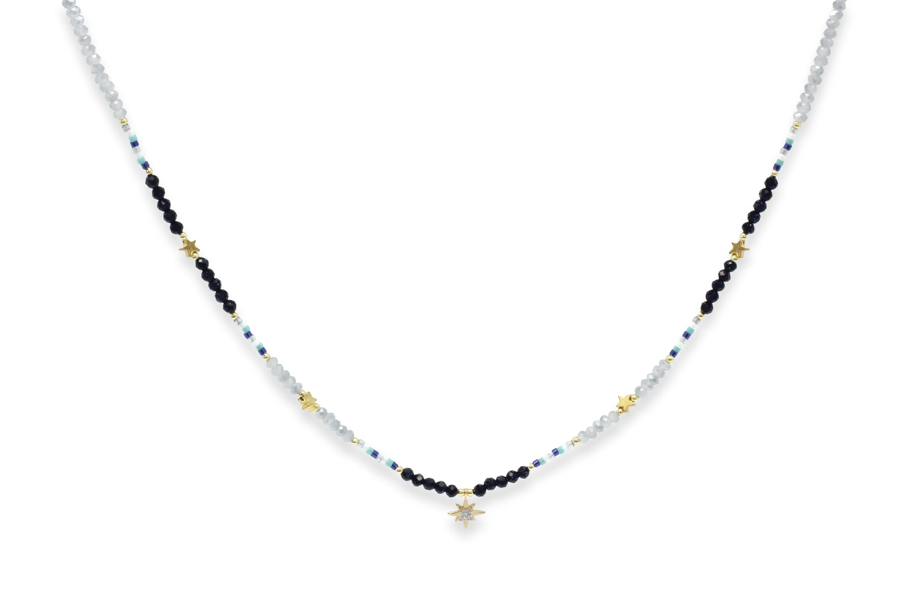 Aditi Black Gold Beaded Star Necklace
