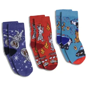Astronaut, Fire Fighter and Police Dogs Kids Socks / 3-Pack