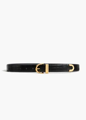 Bambi Belt in Black Croc-Embossed Leather with Gold