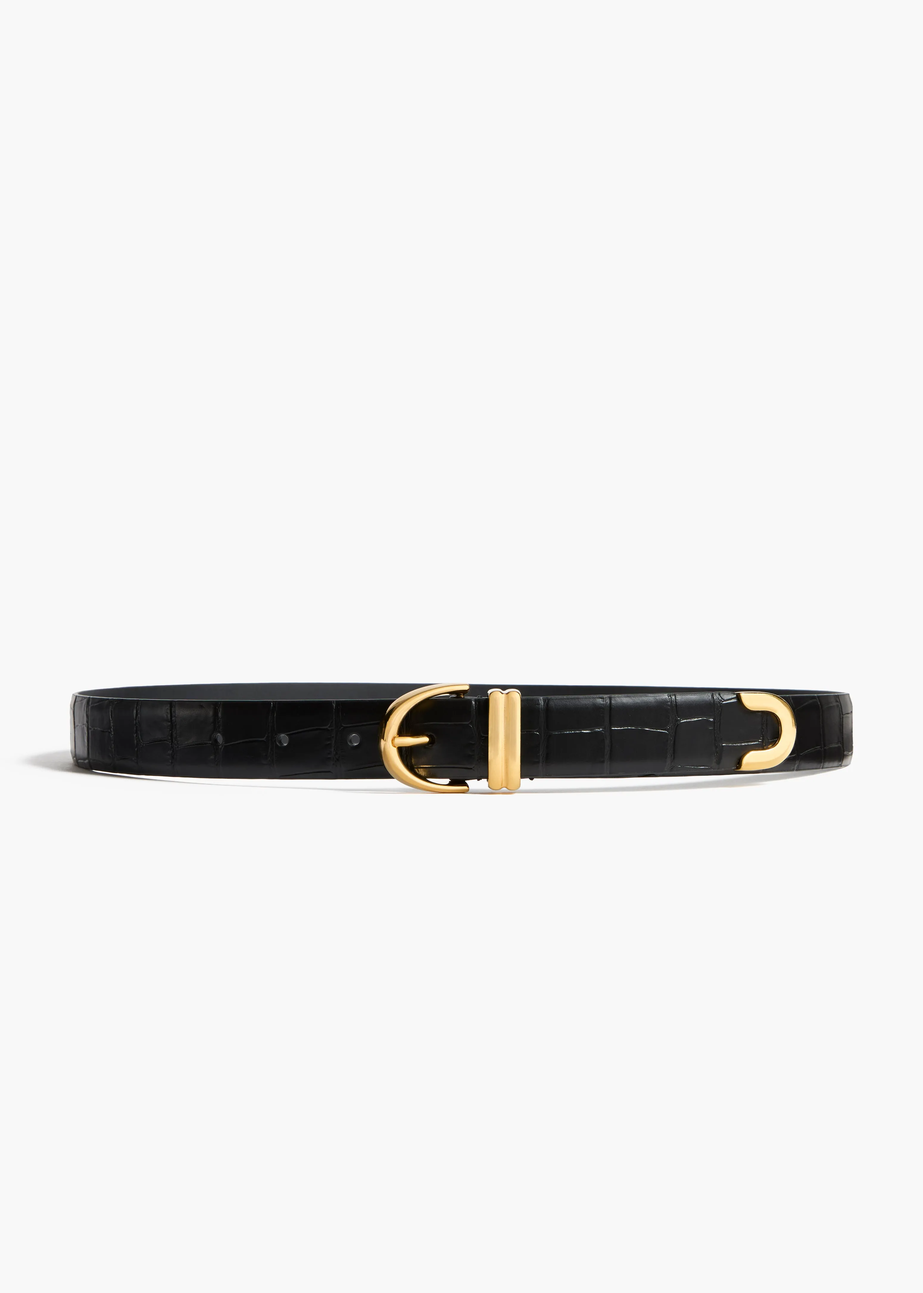 Bambi Belt in Black Croc-Embossed Leather with Gold