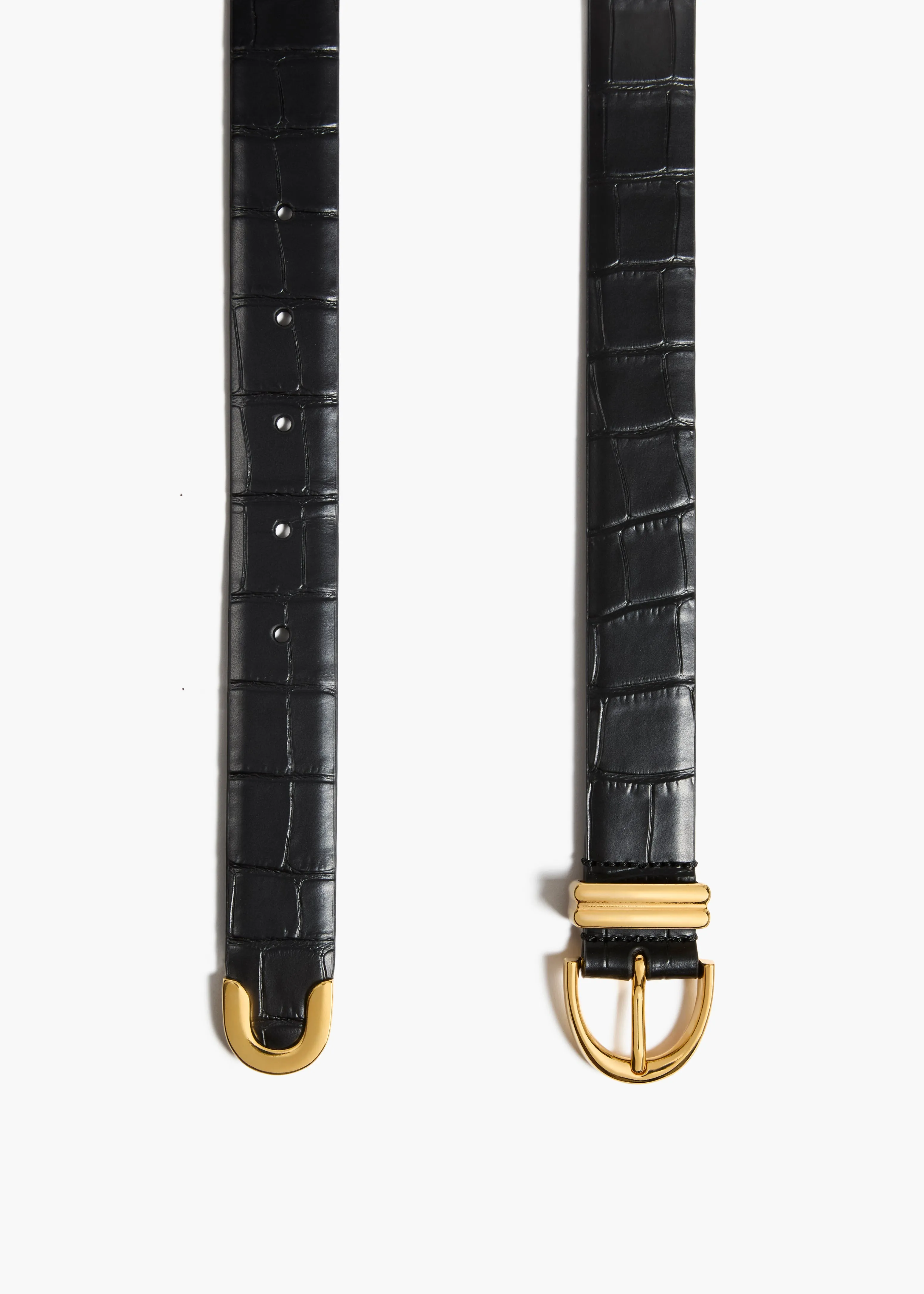 Bambi Belt in Black Croc-Embossed Leather with Gold