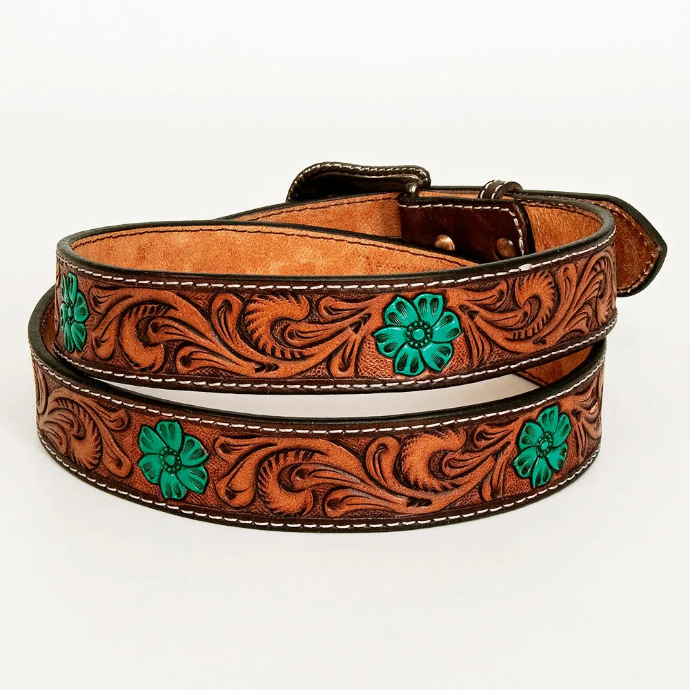 BAR H EQUINE Turquoise Flower Hand Painted Western Leather Men And Women Belt Brown