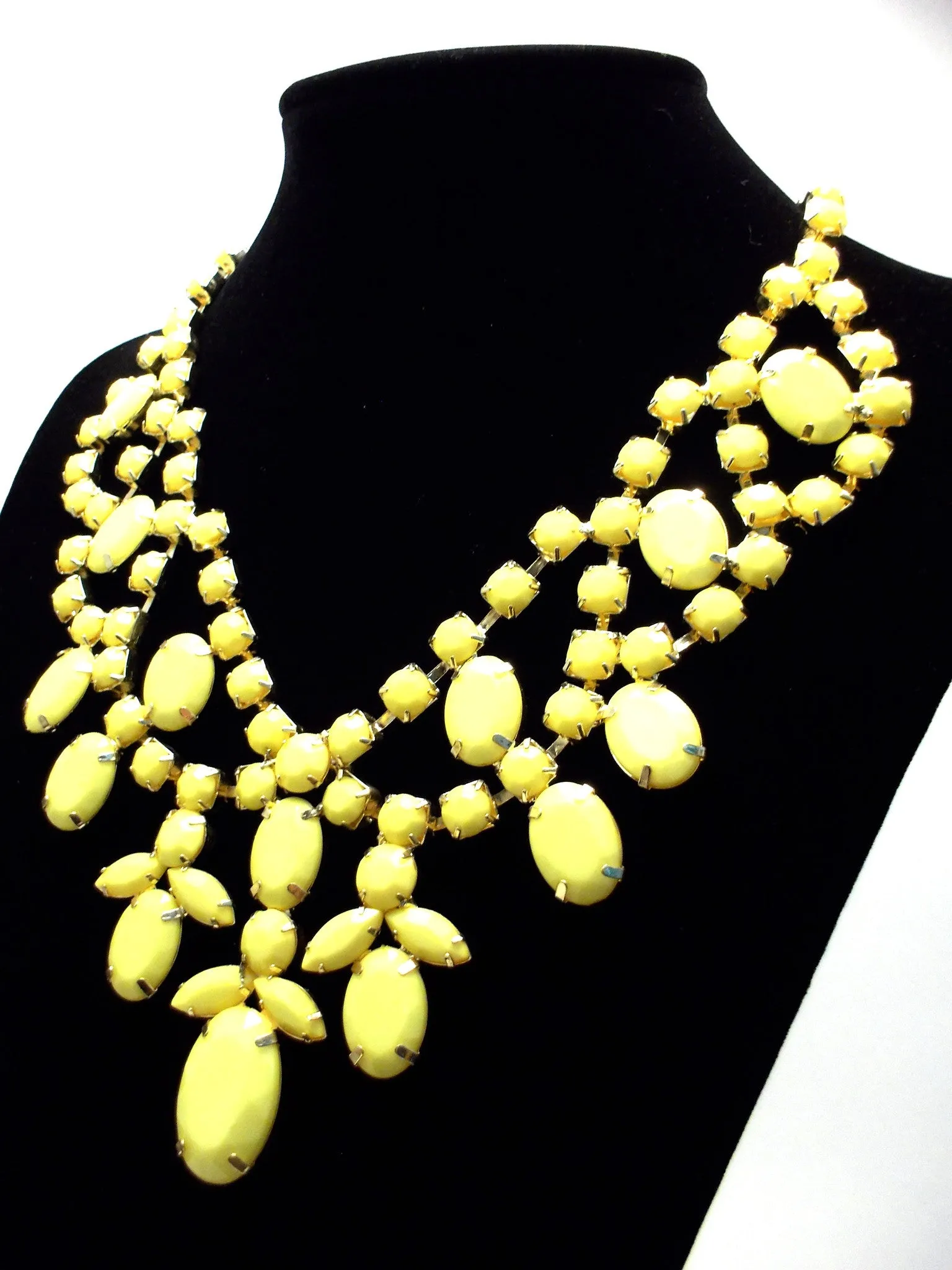 Bold Rhinestone Statement Necklace- Yellow