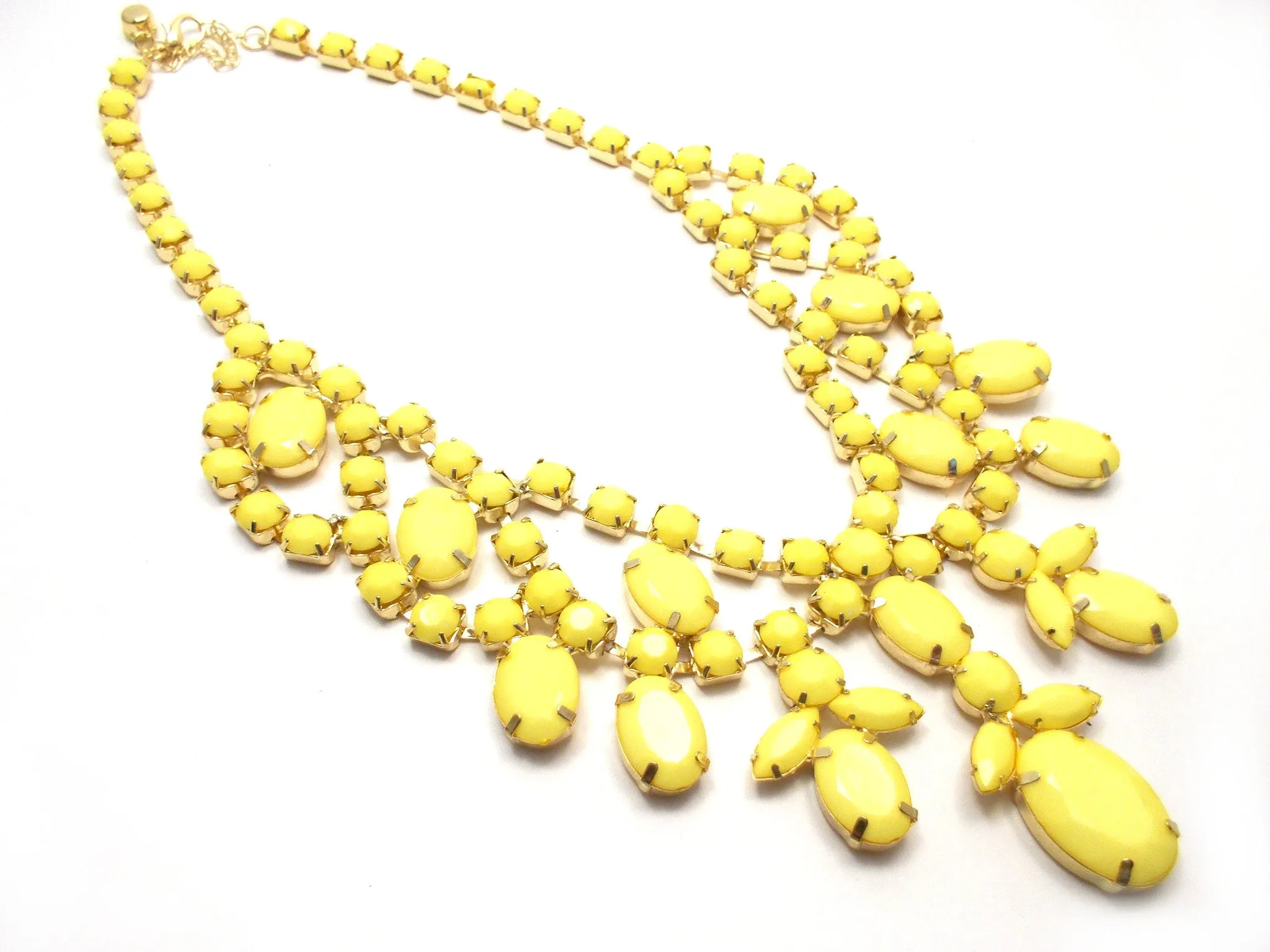 Bold Rhinestone Statement Necklace- Yellow