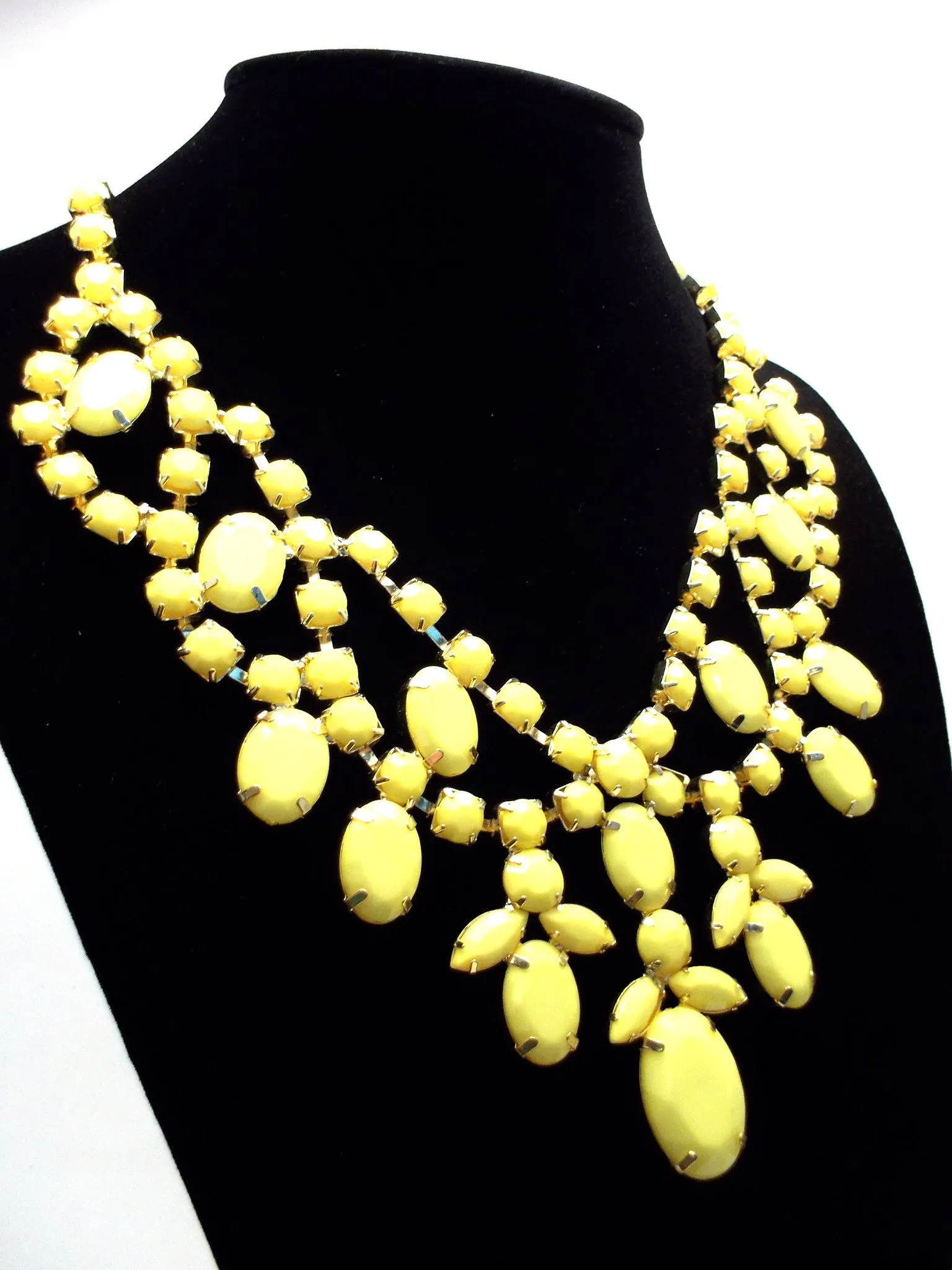 Bold Rhinestone Statement Necklace- Yellow