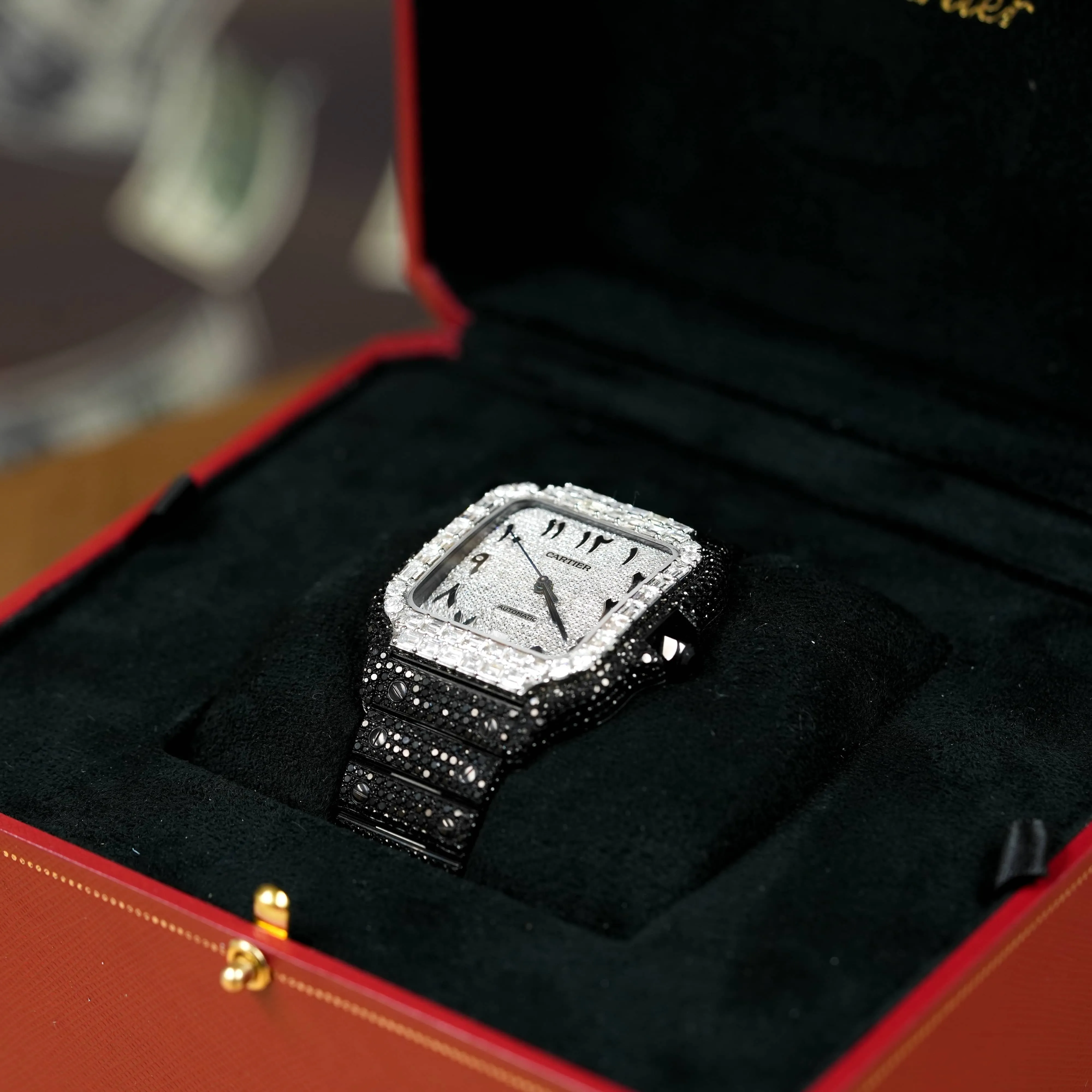 Cartier Santos Automatic 39.8mm - Black Iced Out