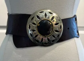 Chocolate Brown Moroccan Leather Belt w/ Round SILVER Buckle