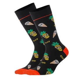Cotton, Black, Pineapple Themed Socks