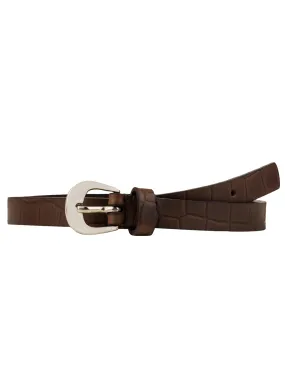 Croco pattern embossed brown Women's Belt