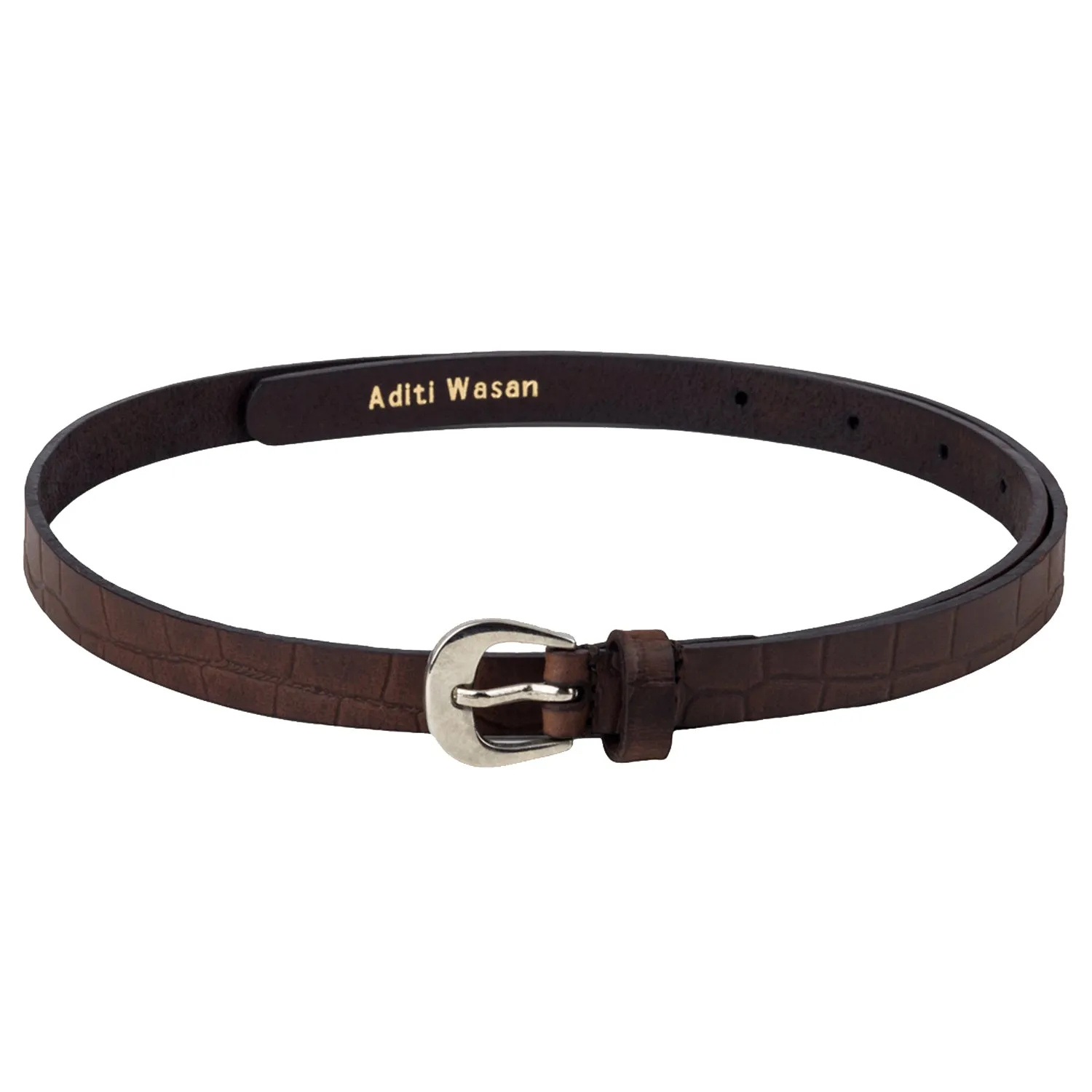 Croco pattern embossed brown Women's Belt