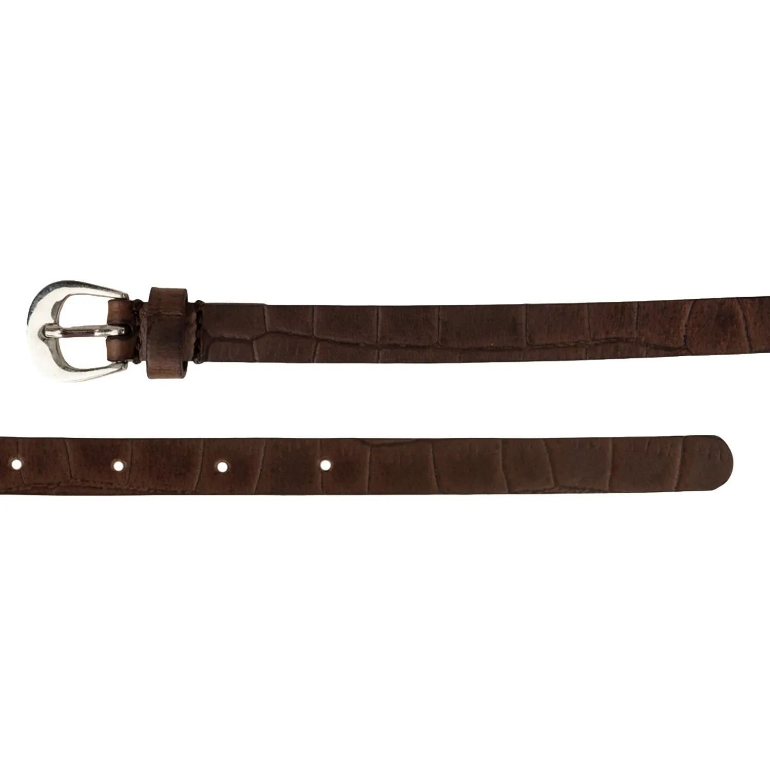 Croco pattern embossed brown Women's Belt