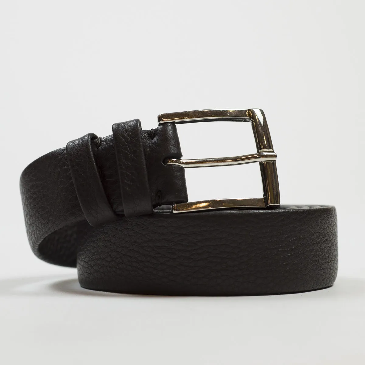 Dark brown soft calf "tubo" tubular dress belt