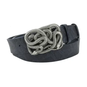 Deep Blue Python Texture Supple Swirling Snake Belt