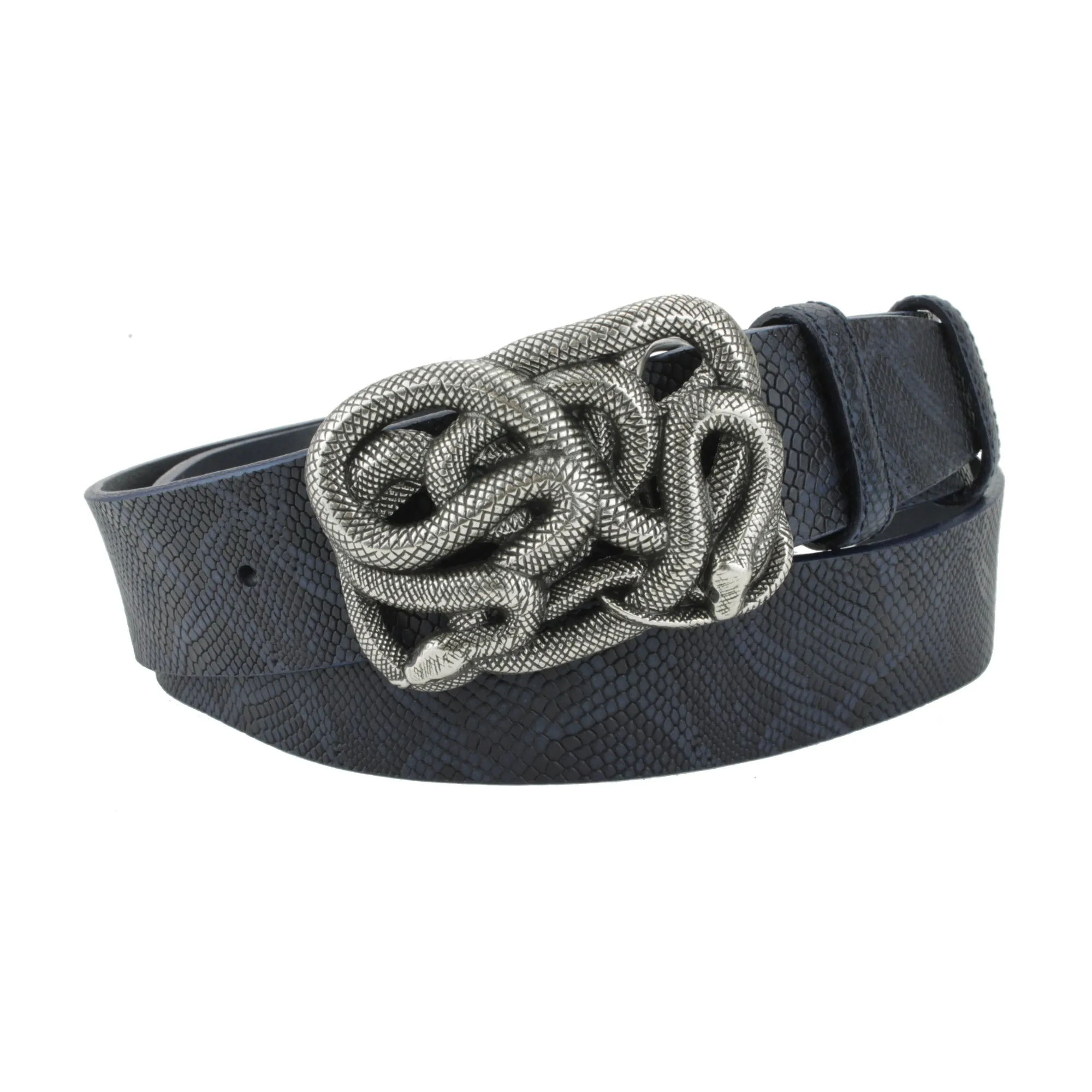 Deep Blue Python Texture Supple Swirling Snake Belt