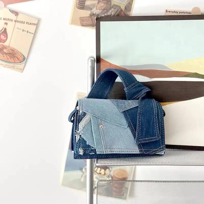 Denim small square bag casual shoulder bag