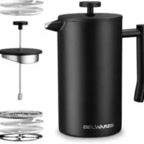 French Press -8c Black with Stainless Insulated Interior