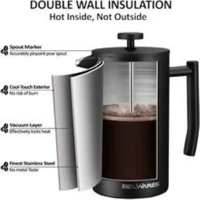 French Press -8c Black with Stainless Insulated Interior