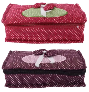 Fun Homes Cotton Multipurpose 7 Pocket Dot Printed Jewellery Storage Bag Pouch/Travel Kit Organizer (Pink & Purple)-Pack of 2-FHUNH15445, L
