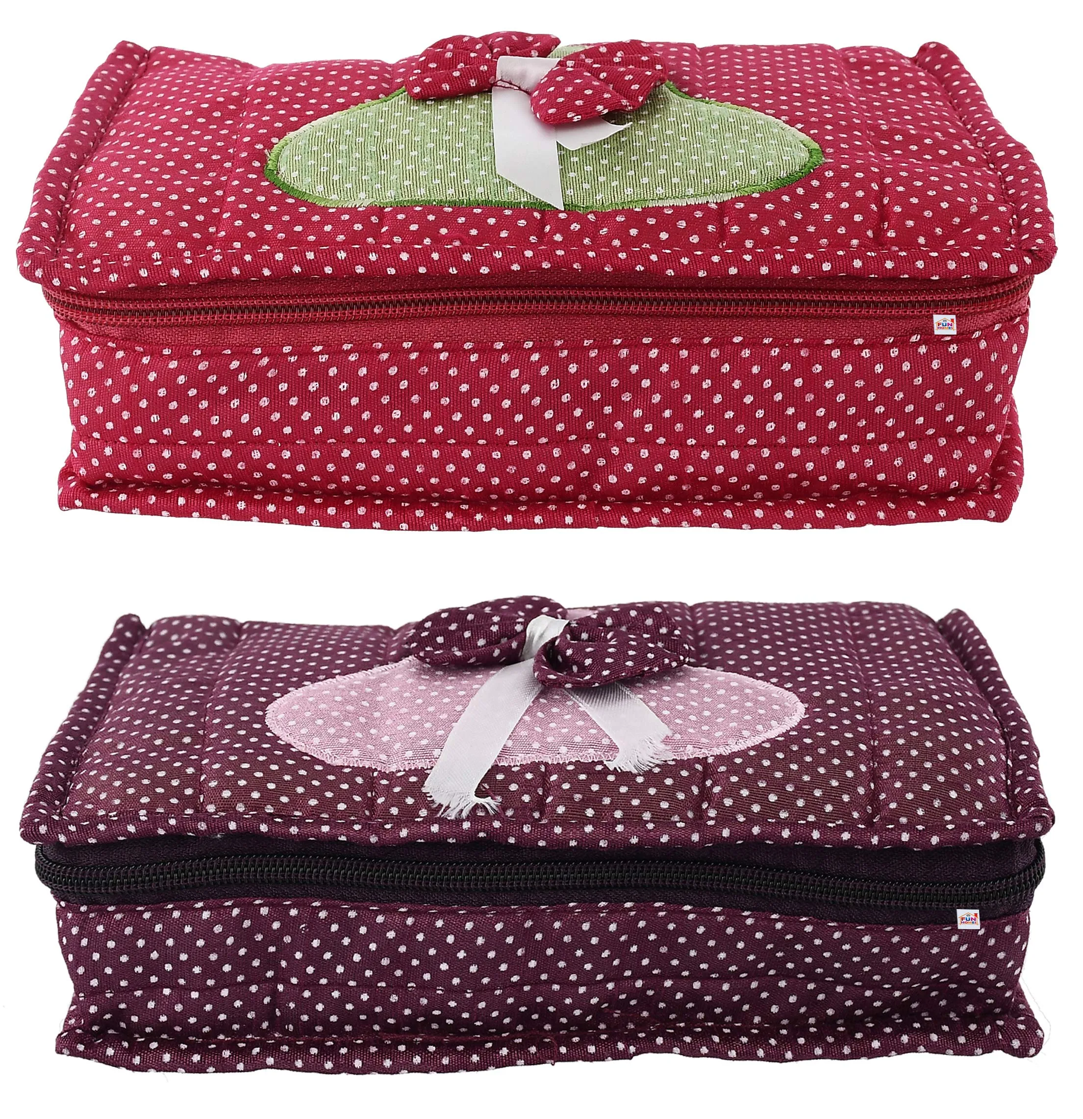 Fun Homes Cotton Multipurpose 7 Pocket Dot Printed Jewellery Storage Bag Pouch/Travel Kit Organizer (Pink & Purple)-Pack of 2-FHUNH15445, L