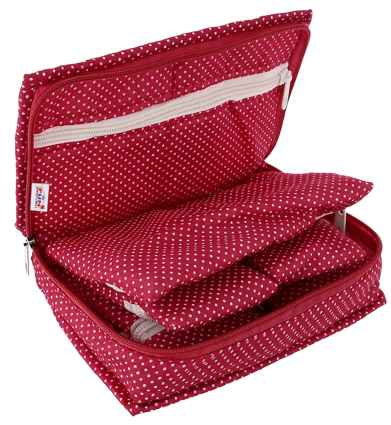 Fun Homes Cotton Multipurpose 7 Pocket Dot Printed Jewellery Storage Bag Pouch/Travel Kit Organizer (Pink & Purple)-Pack of 2-FHUNH15445, L