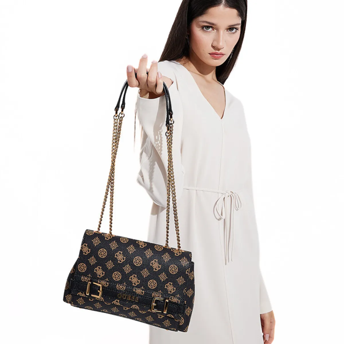 GUESS SESTRI Monogram Convertible Crossbody Bag - BRN