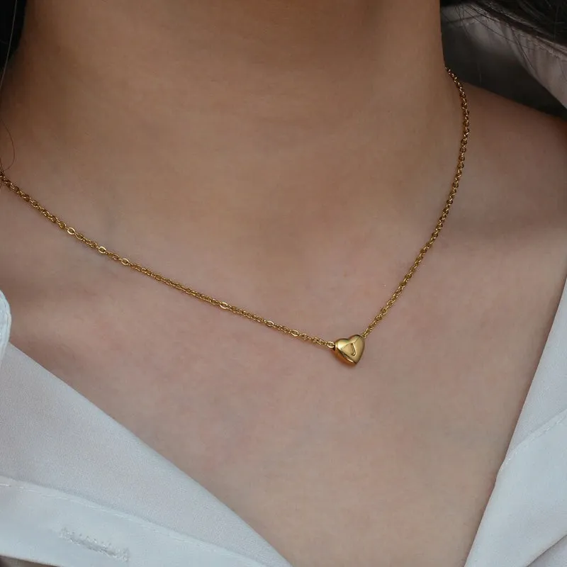 Heart Charm with Personalized Letter Initial Chain Necklaces