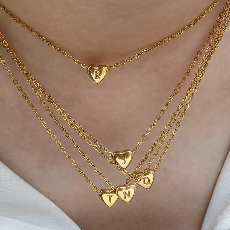 Heart Charm with Personalized Letter Initial Chain Necklaces
