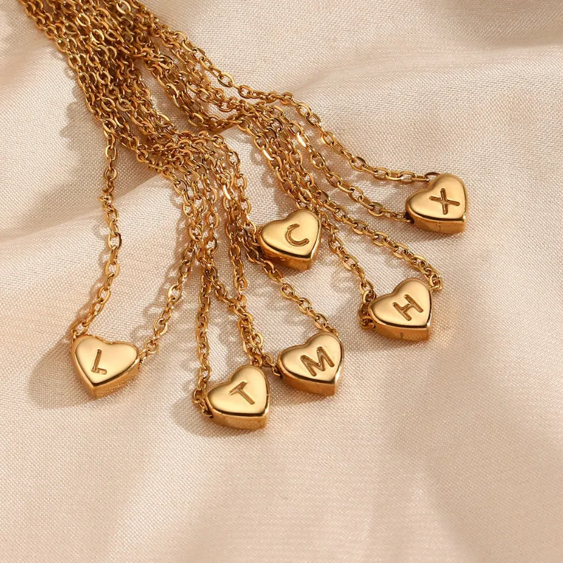 Heart Charm with Personalized Letter Initial Chain Necklaces