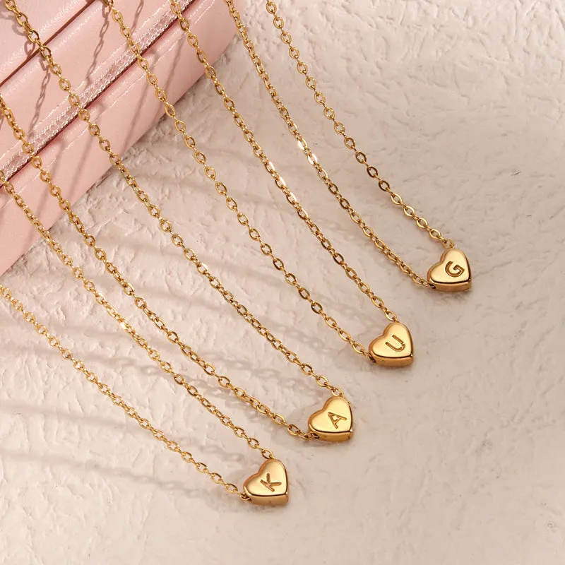 Heart Charm with Personalized Letter Initial Chain Necklaces