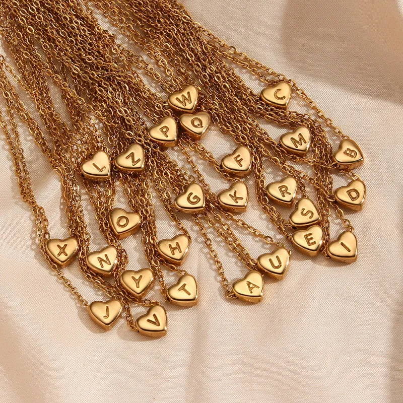 Heart Charm with Personalized Letter Initial Chain Necklaces
