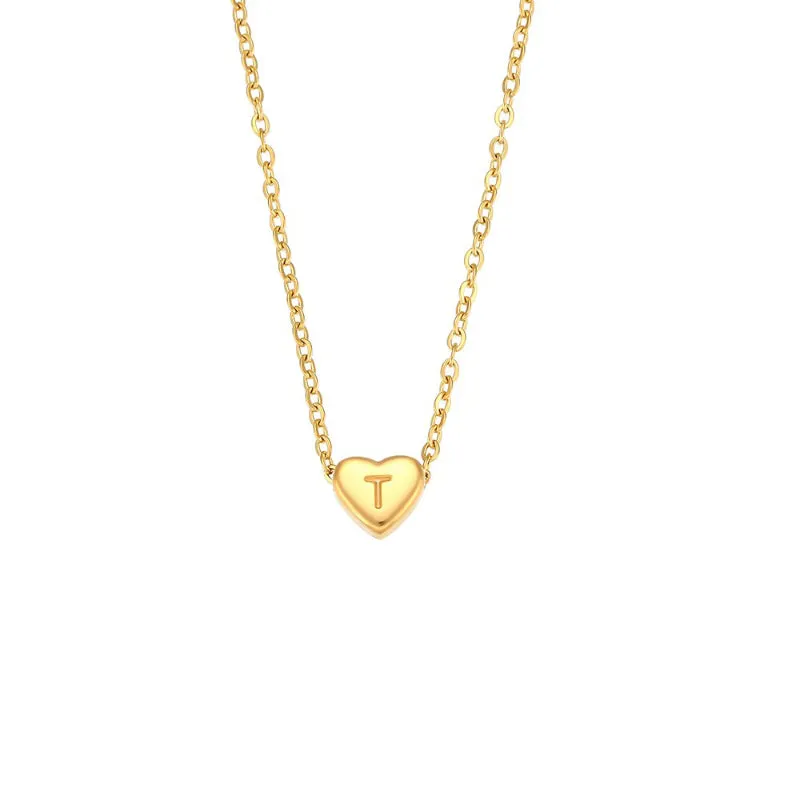 Heart Charm with Personalized Letter Initial Chain Necklaces