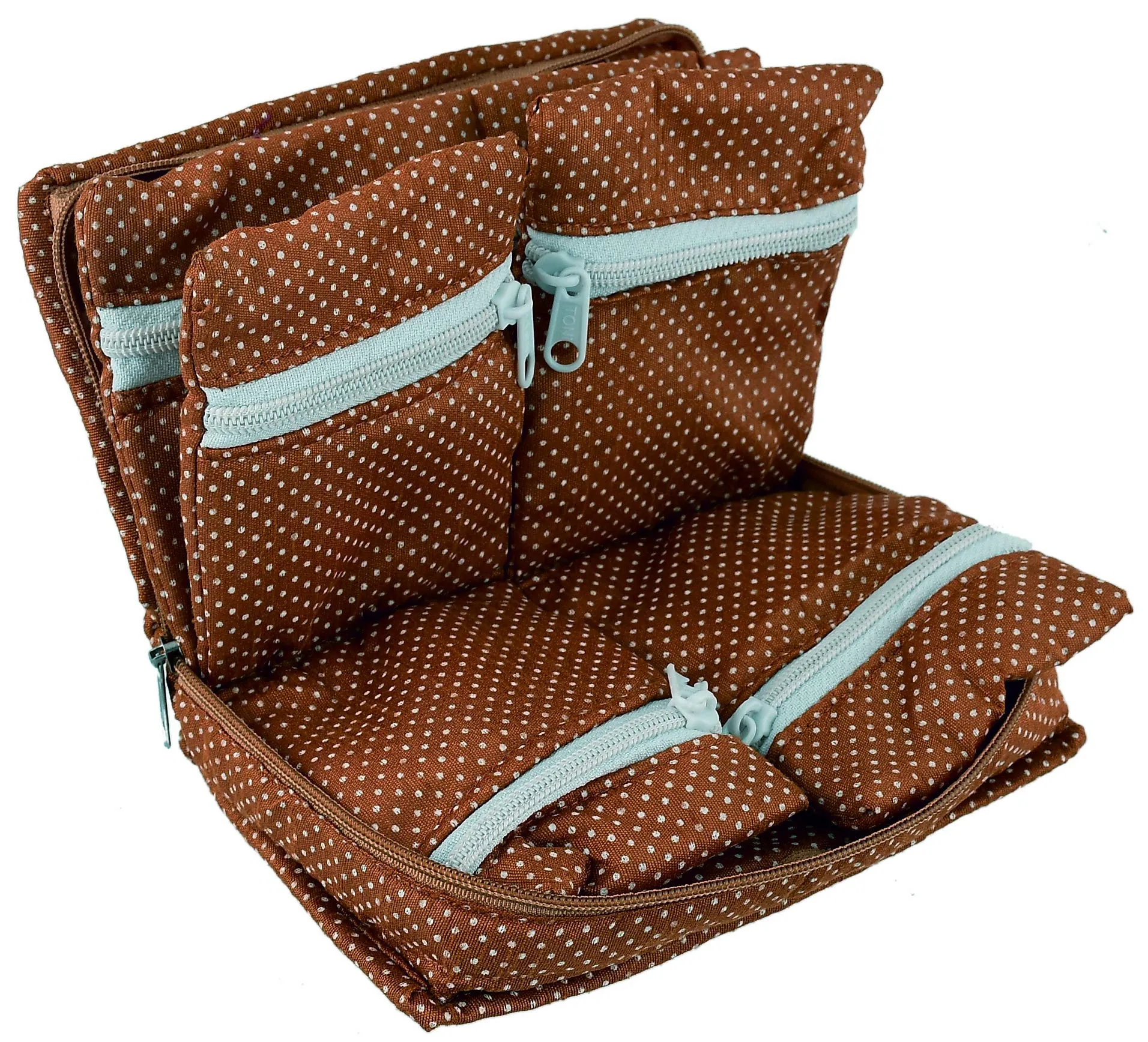 Heart Home Cotton Dot Printed Jewellery Pouch Cum Makeup Organiser Kit (Brown)-Pack of 2-HHEART15434