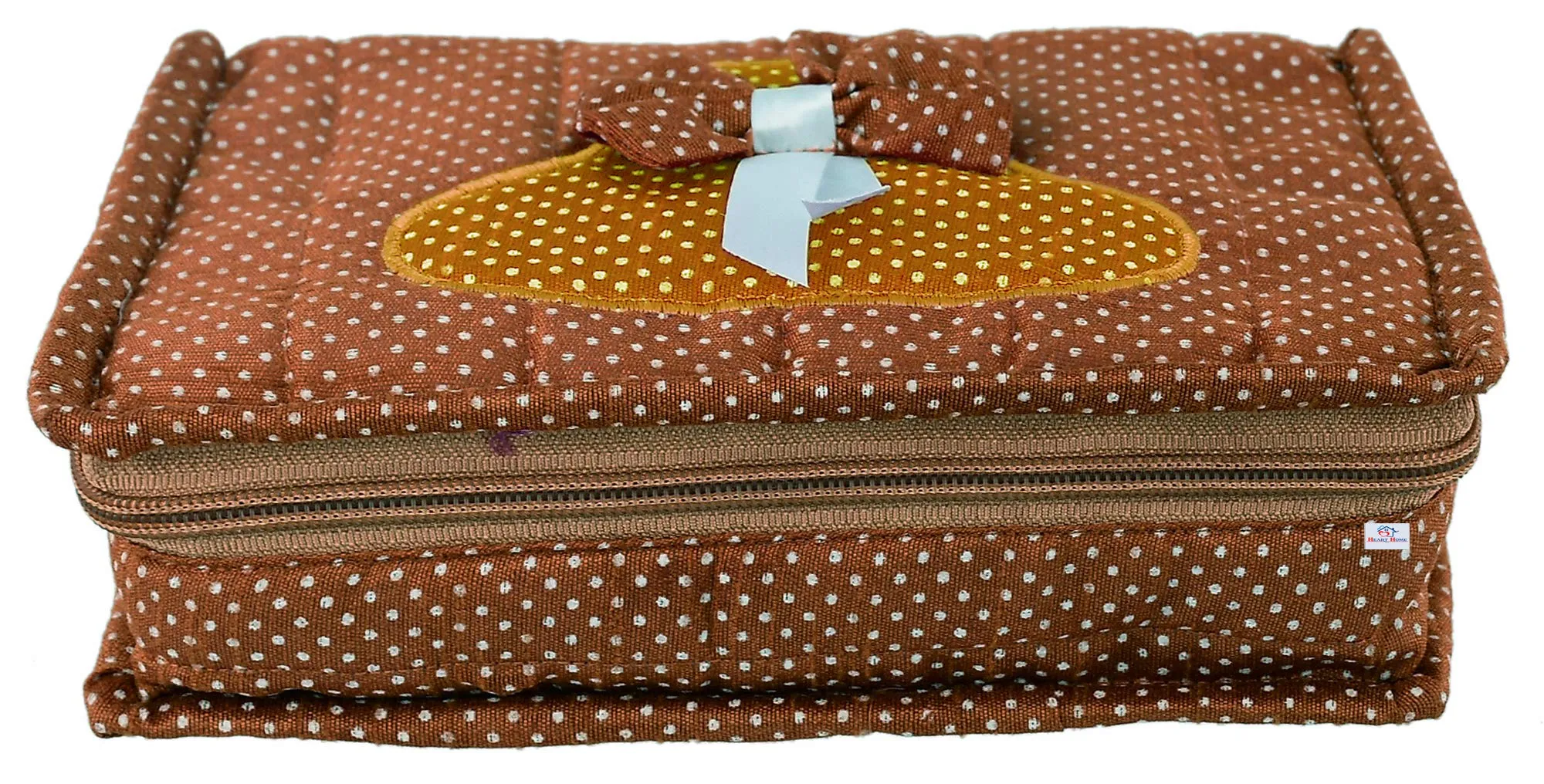 Heart Home Cotton Dot Printed Jewellery Pouch Cum Makeup Organiser Kit (Brown)-Pack of 2-HHEART15434