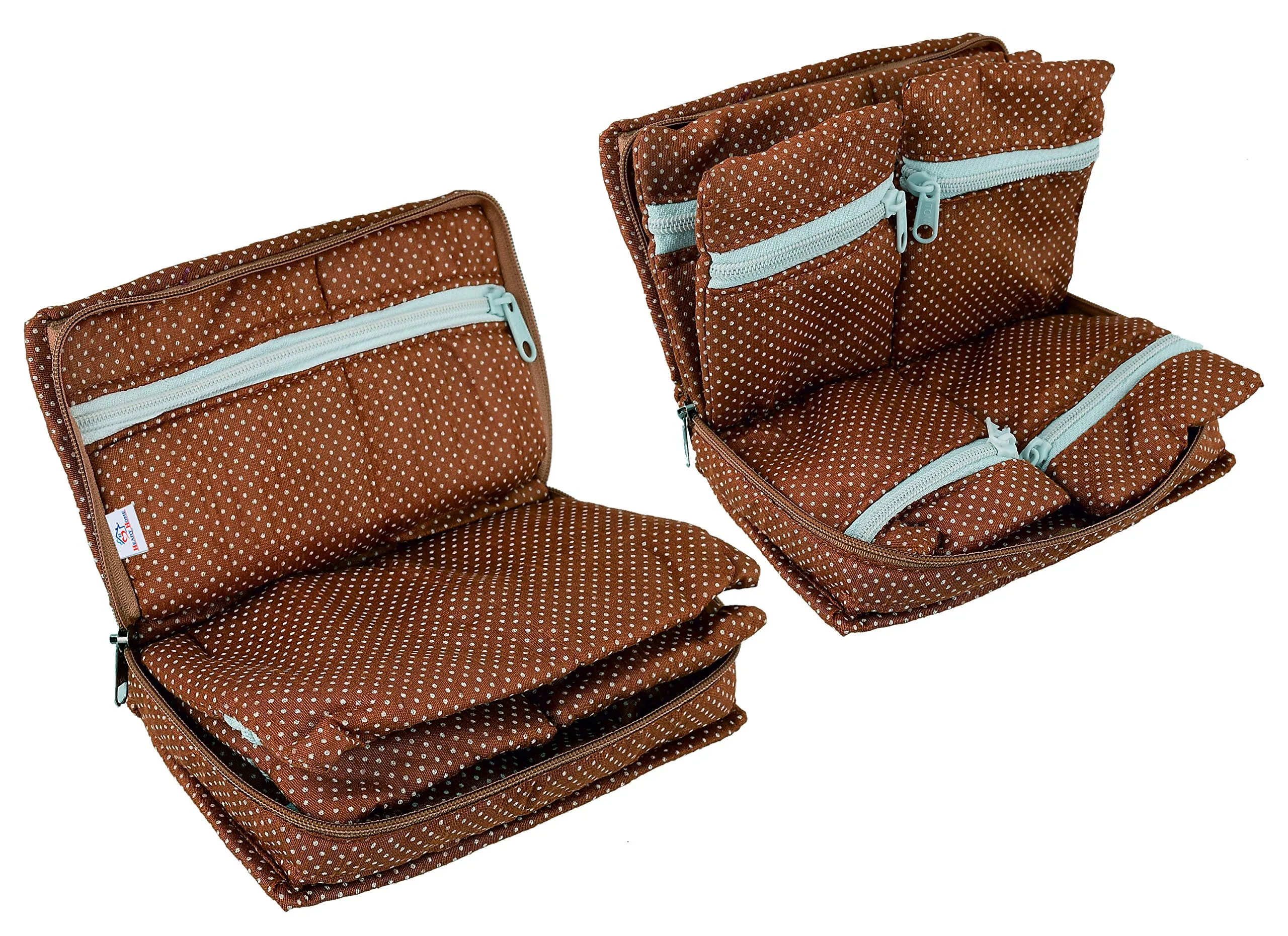 Heart Home Cotton Dot Printed Jewellery Pouch Cum Makeup Organiser Kit (Brown)-Pack of 2-HHEART15434