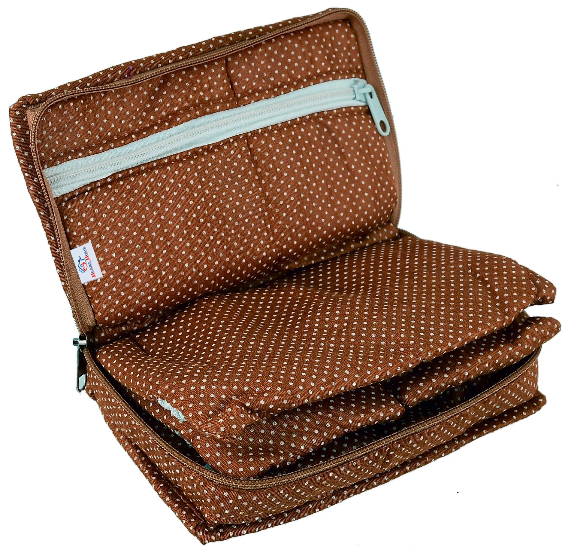 Heart Home Cotton Dot Printed Jewellery Pouch Cum Makeup Organiser Kit (Brown)-Pack of 2-HHEART15434
