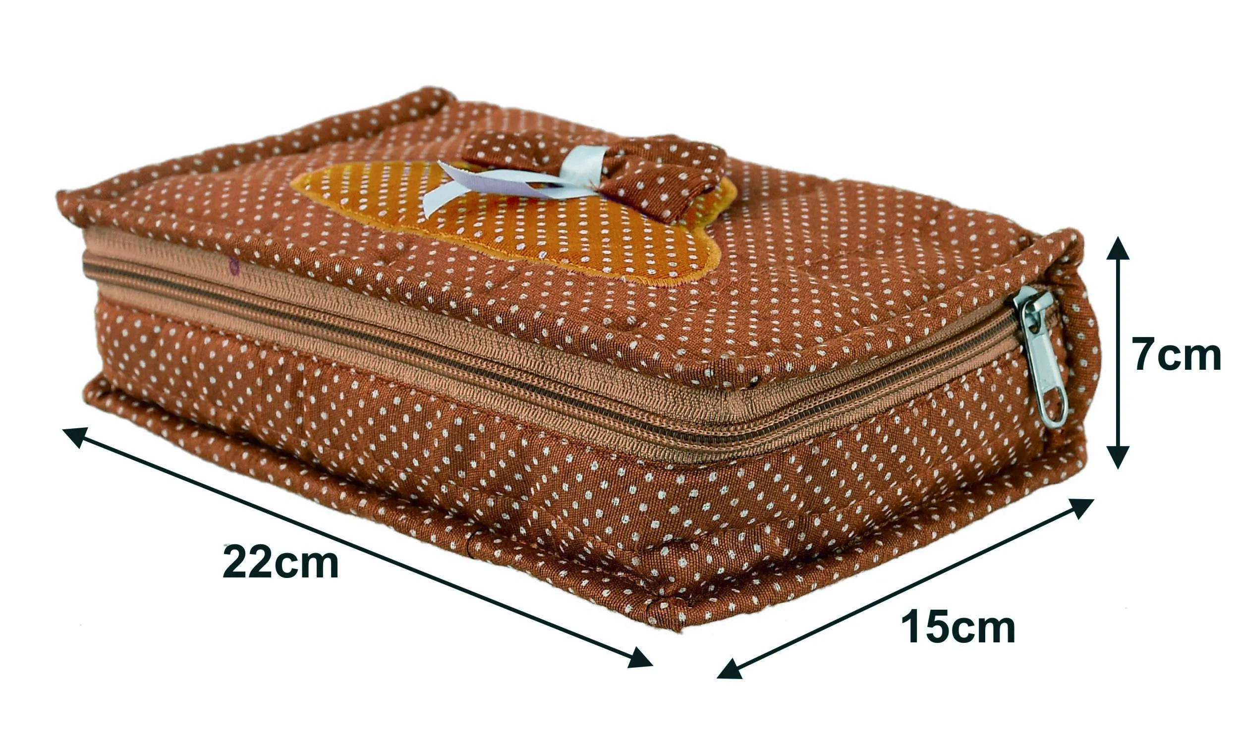 Heart Home Cotton Dot Printed Jewellery Pouch Cum Makeup Organiser Kit (Brown)-Pack of 2-HHEART15434