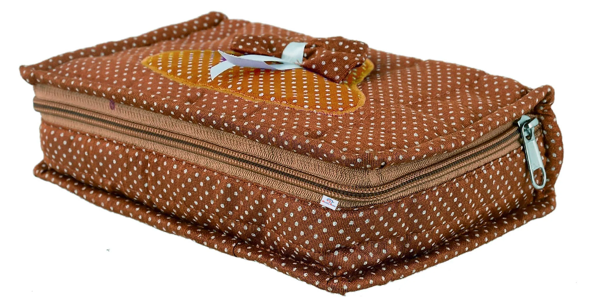 Heart Home Cotton Dot Printed Jewellery Pouch Cum Makeup Organiser Kit (Brown)-Pack of 2-HHEART15434