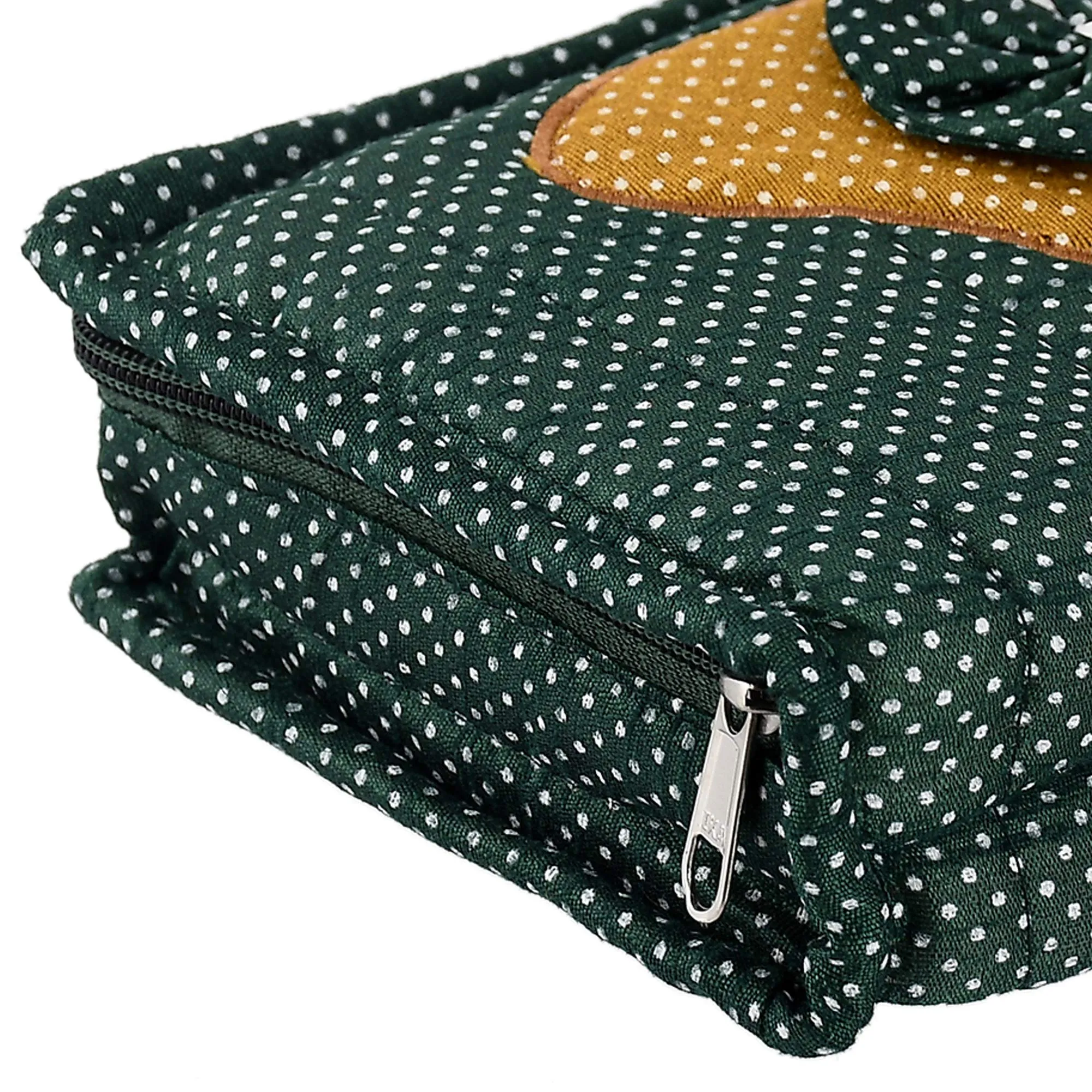 Heart Home Cotton Dot Printed Jewellery Pouch Cum Makeup Organiser Kit (Green)-HHEART15424