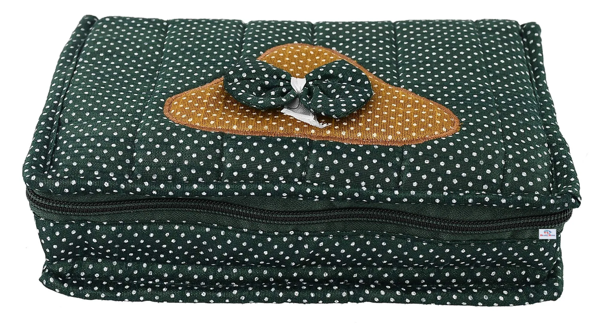 Heart Home Cotton Dot Printed Jewellery Pouch Cum Makeup Organiser Kit (Green)-HHEART15424