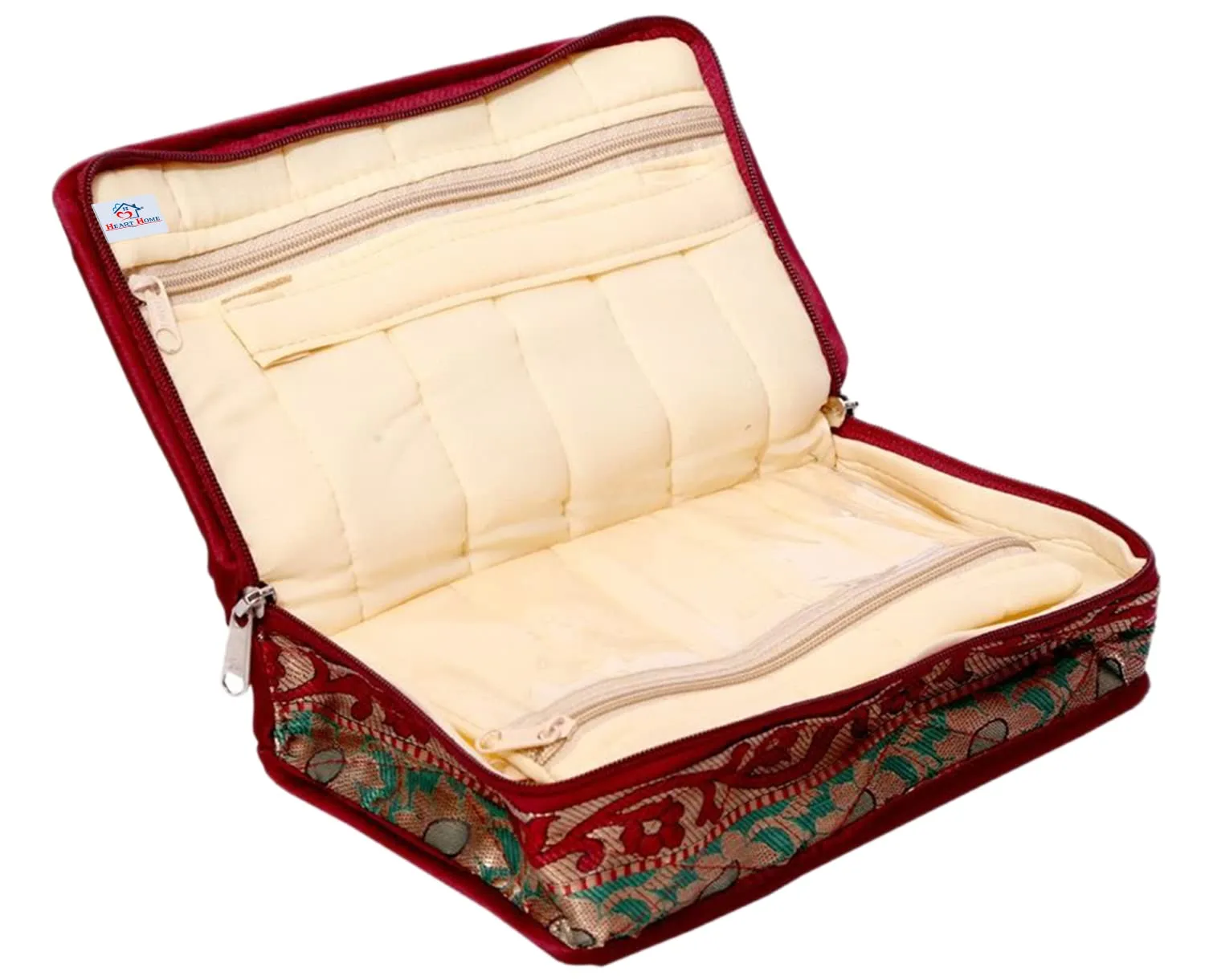 Heart Home Portable Jewellery Organizer With 4 Tranasparent Pouches With Top Handle (Maroon)-HS43HEARTH25825