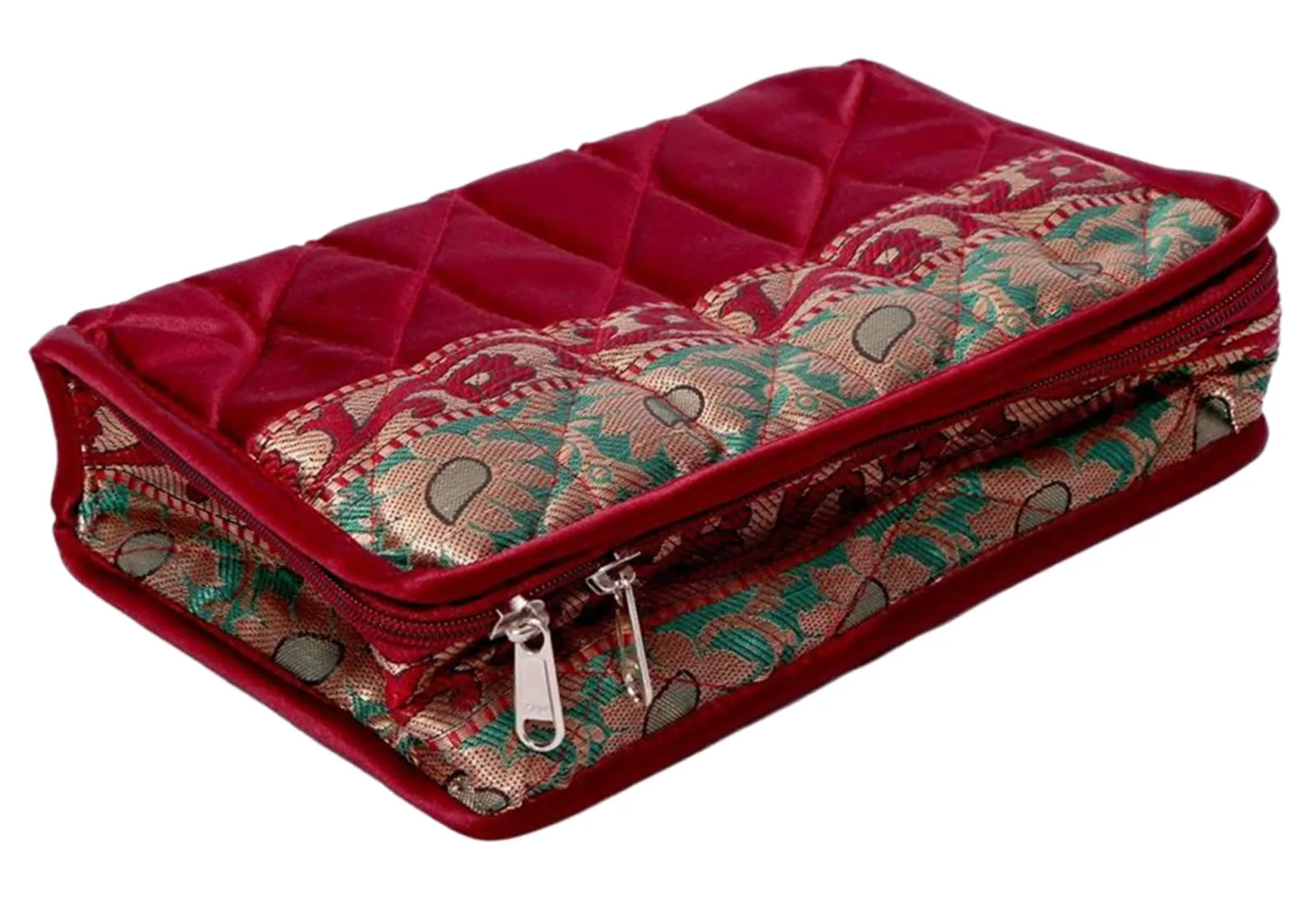 Heart Home Portable Jewellery Organizer With 4 Tranasparent Pouches With Top Handle (Maroon)-HS43HEARTH25825