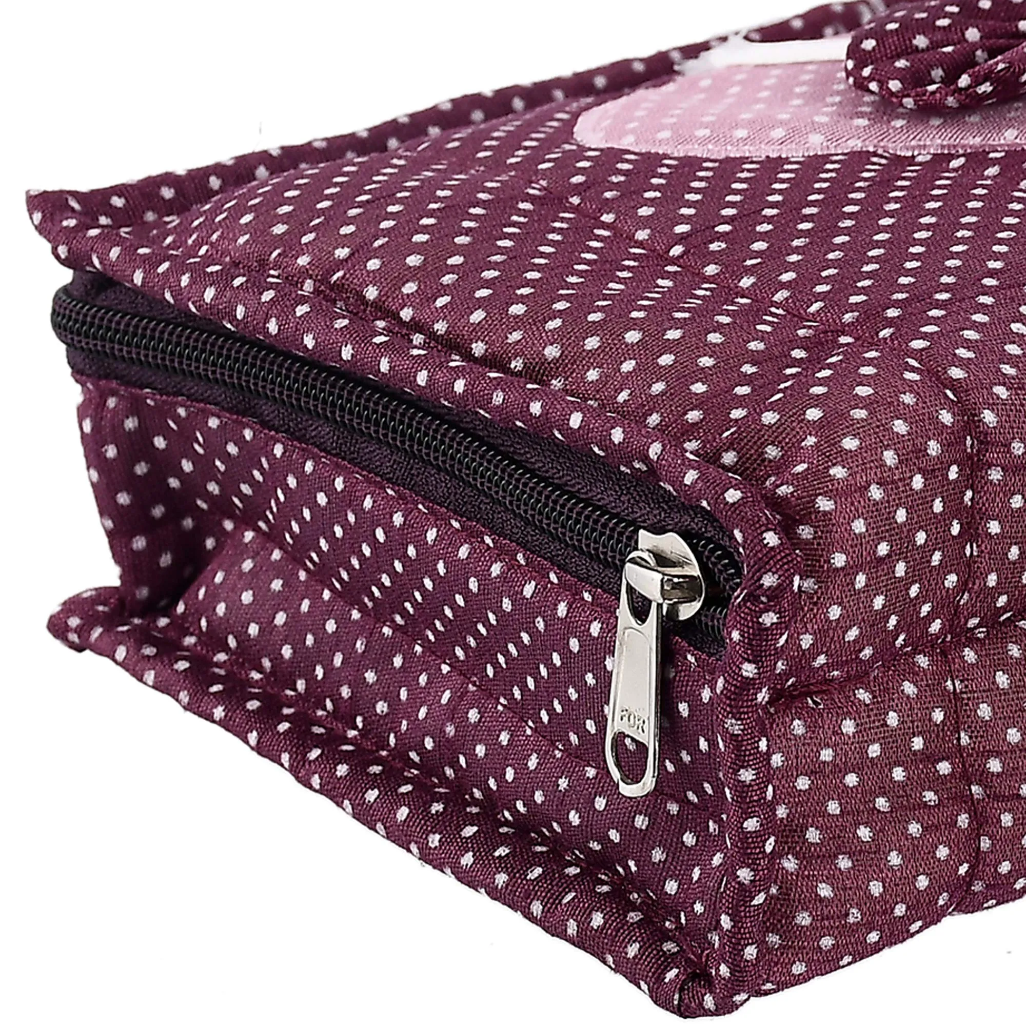 Heart Home Cotton Multipurpose 7 Pocket Dot Printed Jewellery Storage Bag Pouch/Travel Kit Organizer (Green & Purple)-Pack of 2-HHEART15453