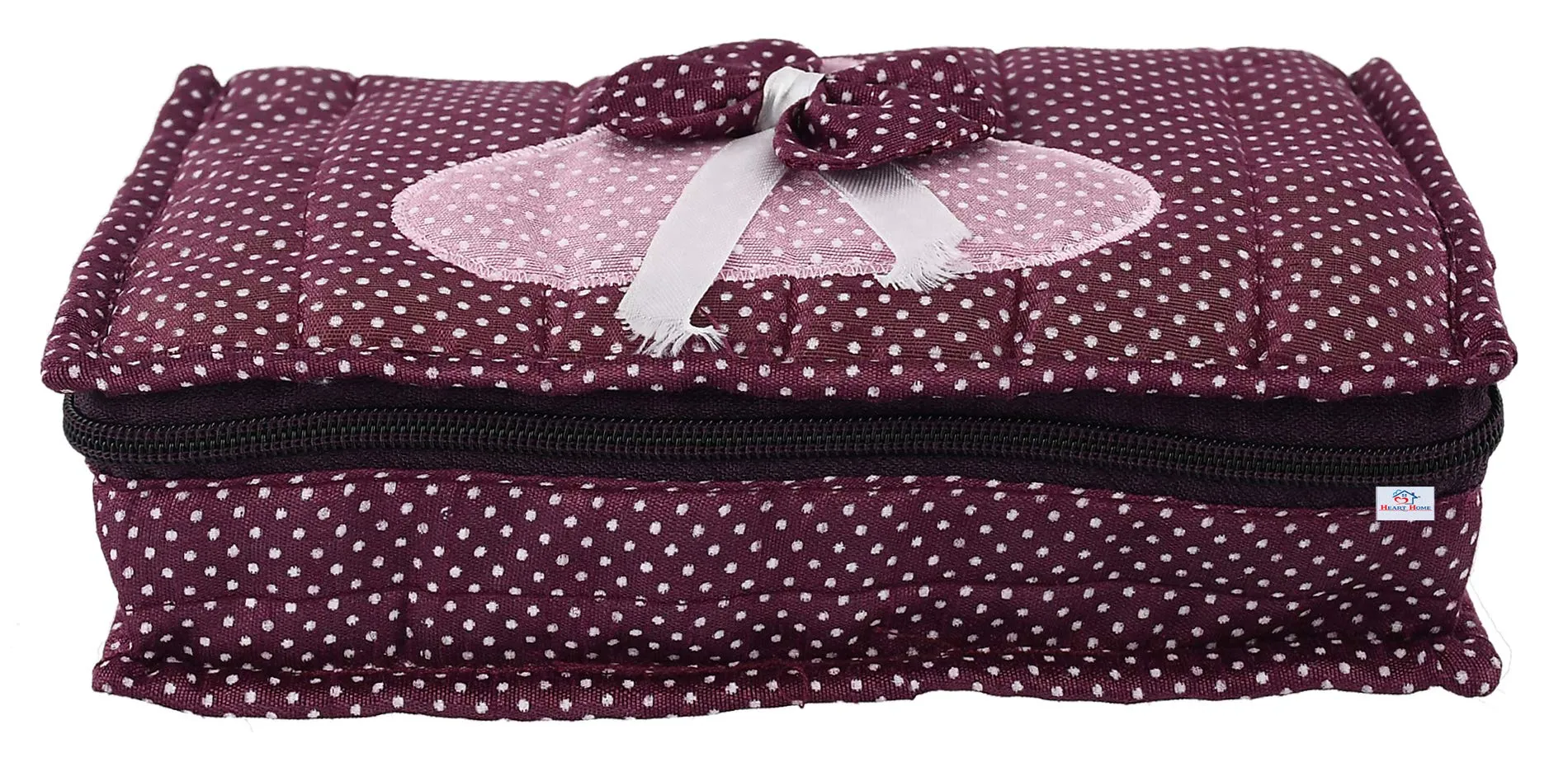 Heart Home Cotton Multipurpose 7 Pocket Dot Printed Jewellery Storage Bag Pouch/Travel Kit Organizer (Green & Purple)-Pack of 2-HHEART15453