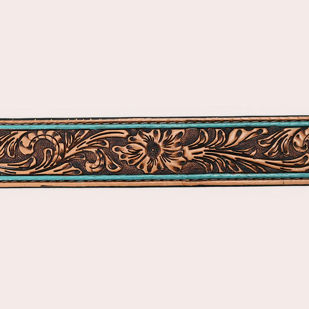 Hilason Western Floral Hand Tooled Carved Genuine Leather Belt Brown