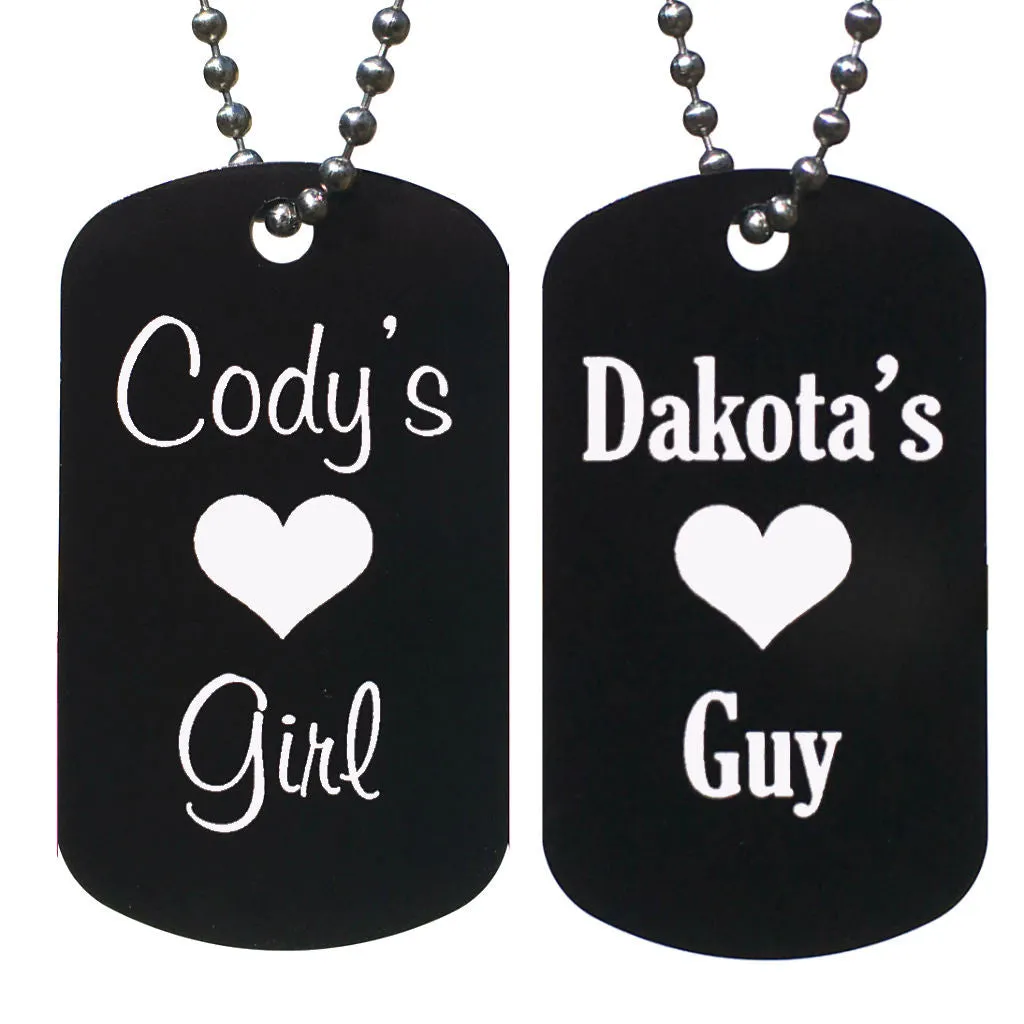 His Girl and Her Guy Personalized with Your Names Dog Tag Necklaces (Pair)